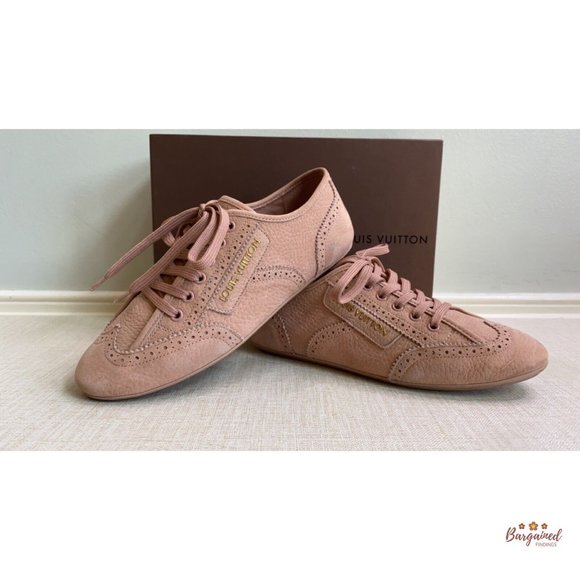 Authentic Louis Vuitton Soft Pink Leather Wing Tip Flat Sneakers Size 37/7 - Picture 6 of 13